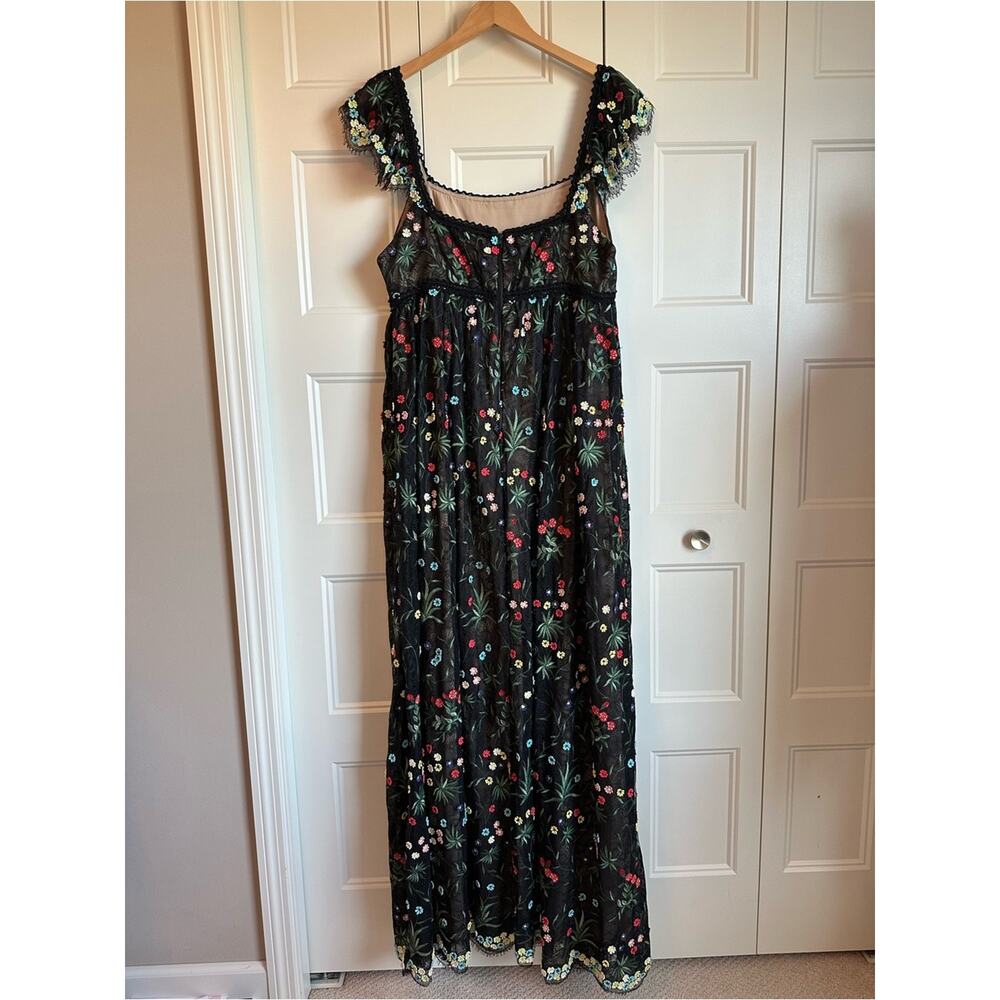 Alice + Olivia Stacey Bendet Black Floral Embroidered Lace Maxi Dress Size 12 - Picture 12 of 16